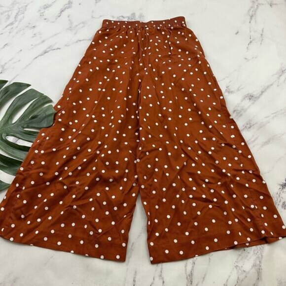 Anthropologie Polka Dot Pant Size S Brown White Wide Leg Pleated Crop - Picture 7 of 10